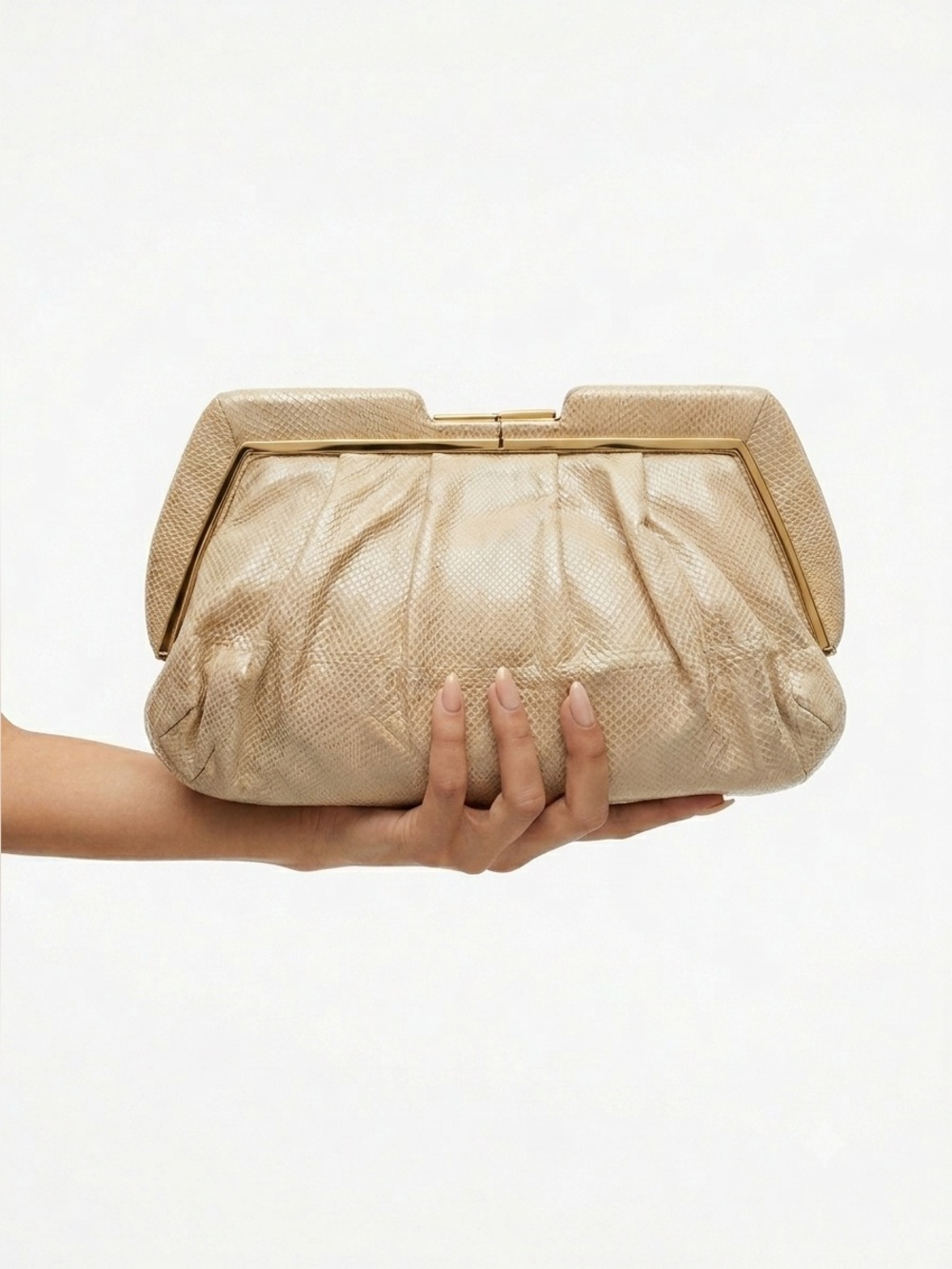 Vintage Judith Leiber cream & gold oversized designer clutch bag